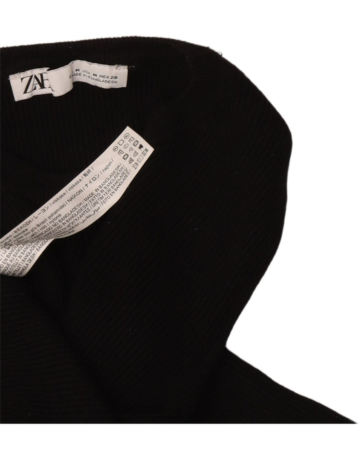 Zara Damen Top Langarm UK 12 Medium Schwarz Viskose