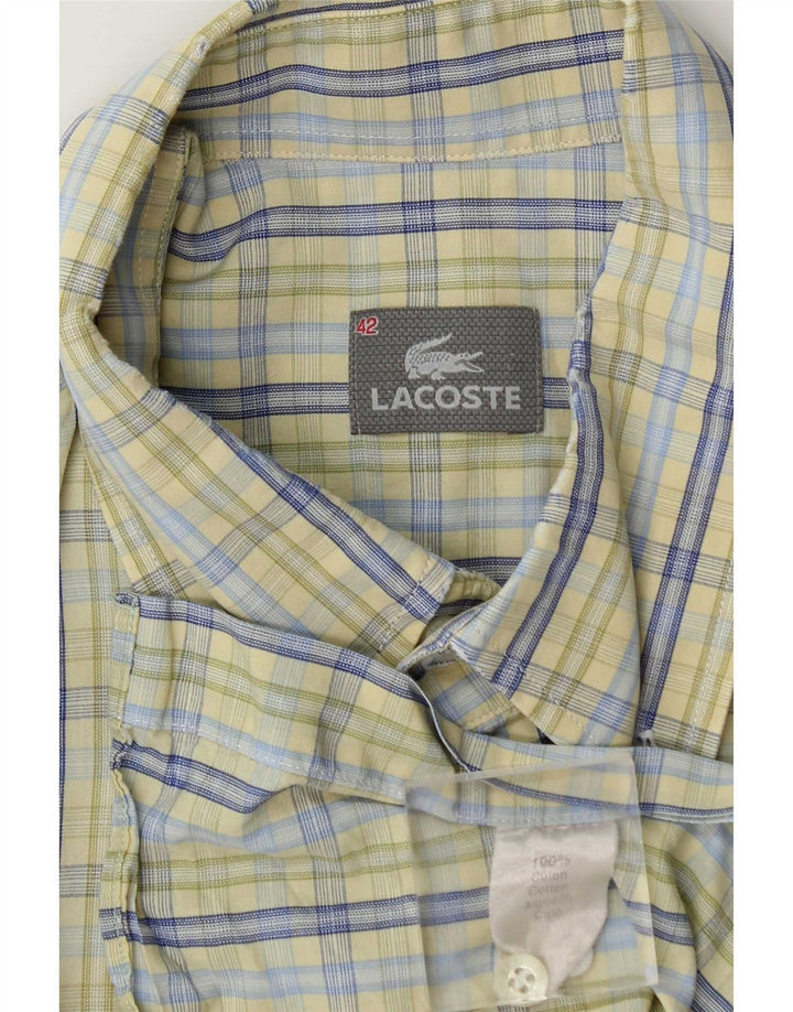 Lacoste Herren-Kurzarmhemd, Größe 42, groß, grün kariert, Baumwolle