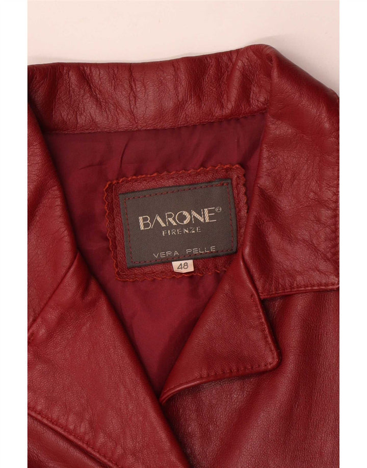 Barone Damen-Blazerjacke aus Leder mit 4 Knöpfen, IT 48, XL, rotes Leder