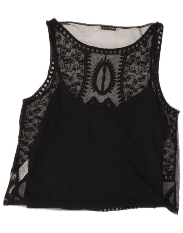 Zara Damen Trafaluc ärmelloses Blusenoberteil UK 14 Large Schwarz geblümt