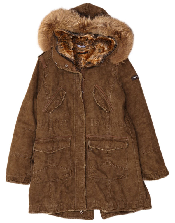 Frieda & Freddies Damen-Parkajacke mit Kapuze, EU 40, mittlere Khaki-Baumwolle