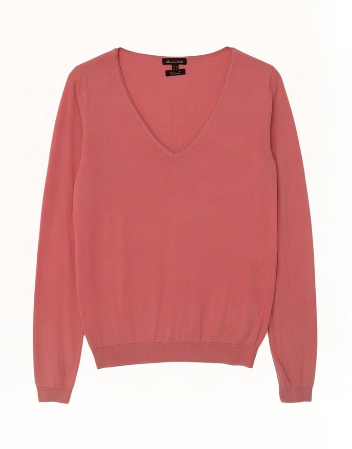 Massimo Dutti Damen-Pullover mit V-Ausschnitt, UK 12, mittelrosa Seide