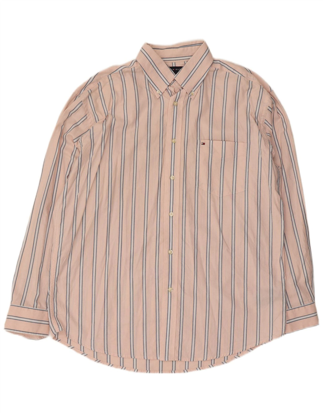 Tommy Hilfiger Herrenhemd, groß, rosa gestreift, Baumwolle