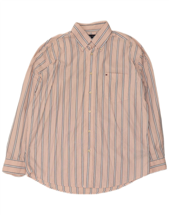 Tommy Hilfiger Herrenhemd, groß, rosa gestreift, Baumwolle