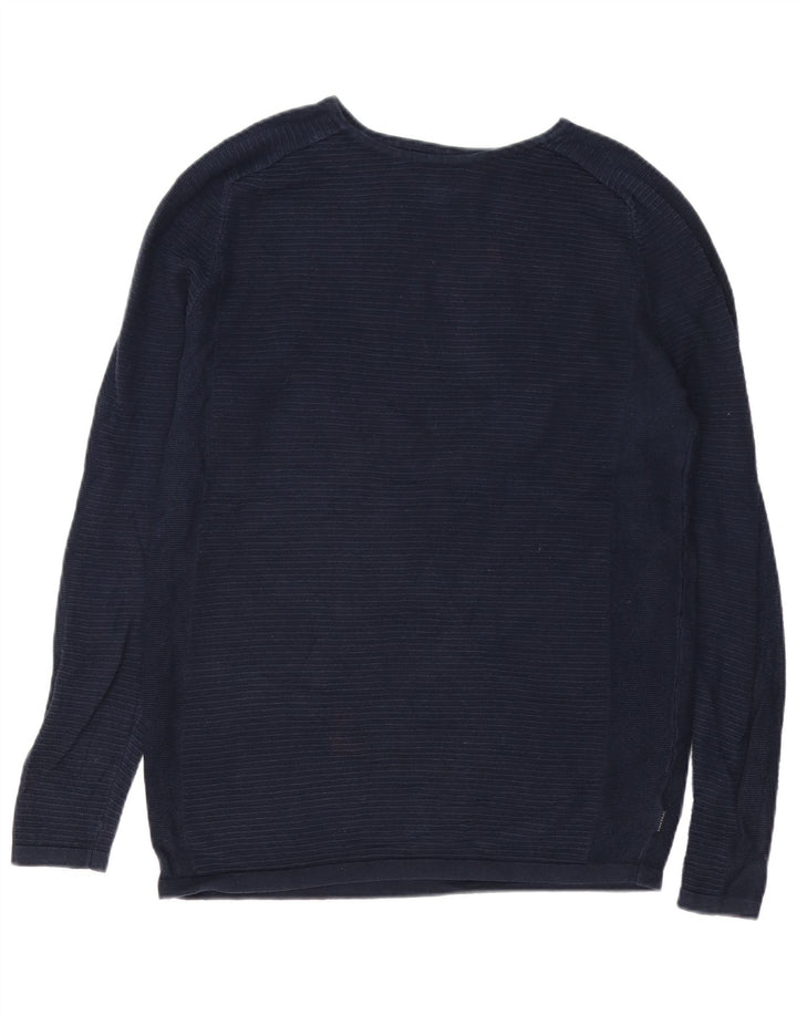 Jack & Jones Herren-Oberteil, langärmelig, mittelblau, Nadelstreifen-Baumwolle