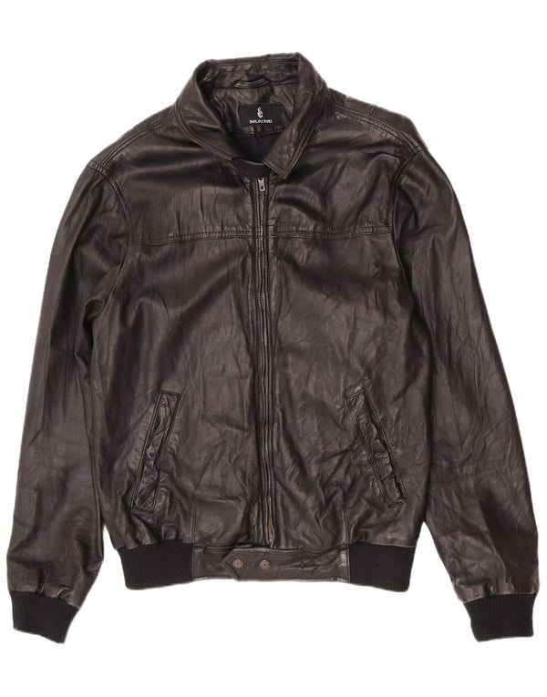 Selected Herren Leder Bomberjacke UK 40 Large Schwarz