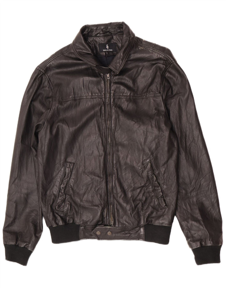 Selected Herren Leder Bomberjacke UK 40 Large Schwarz