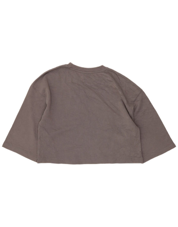 Zara Damen Crop 3/4 Ärmel Sweatshirt Pullover UK 16 Large Grau Baumwolle