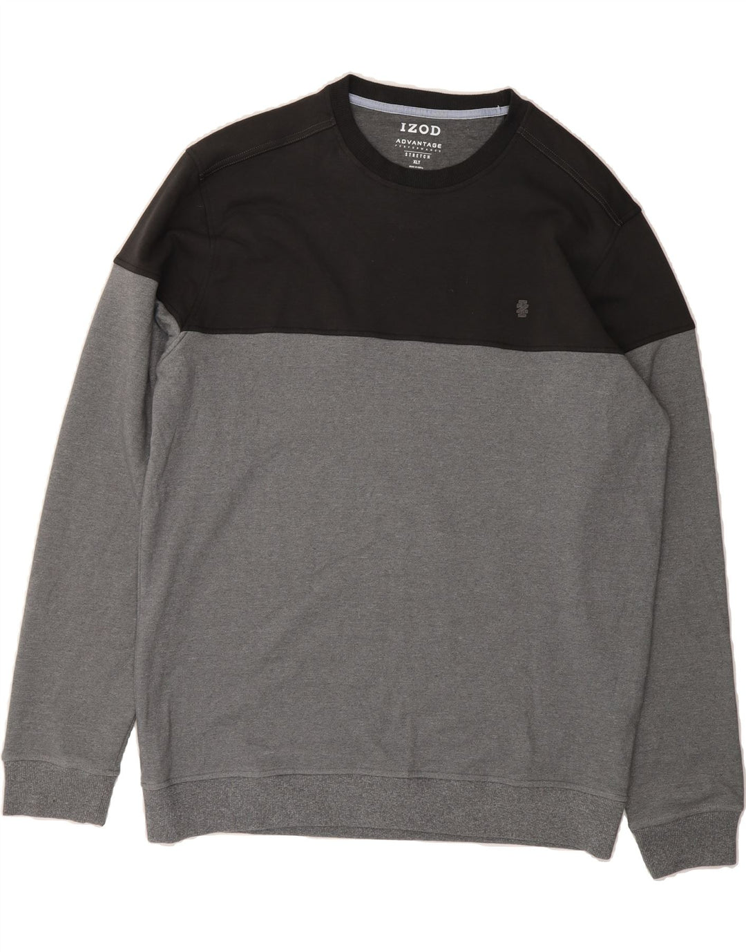 IZOD Mens Stretch Sweatshirt Jumper XL Grey Colourblock Polyester Vintage Izod and Second-Hand Izod from Messina Hembry 