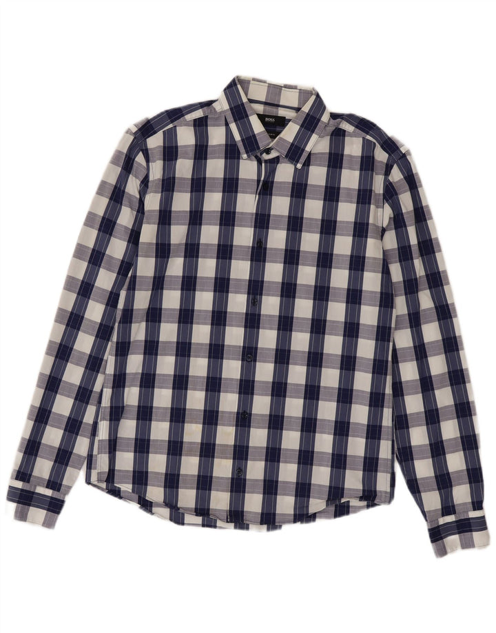 Hugo Boss Herren Slim Fit Hemd Größe 40 15 3/4 Mittelblau kariert