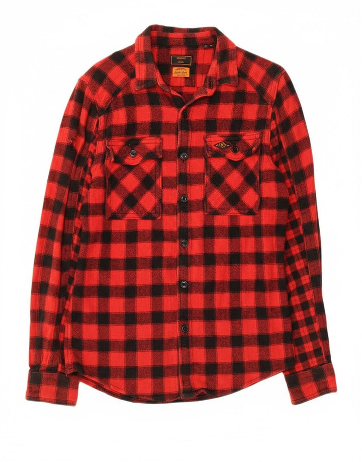 Superdry Herren-Slim-Fit-Lumberjack-Flanellhemd aus mittelroter Gingham-Baumwolle