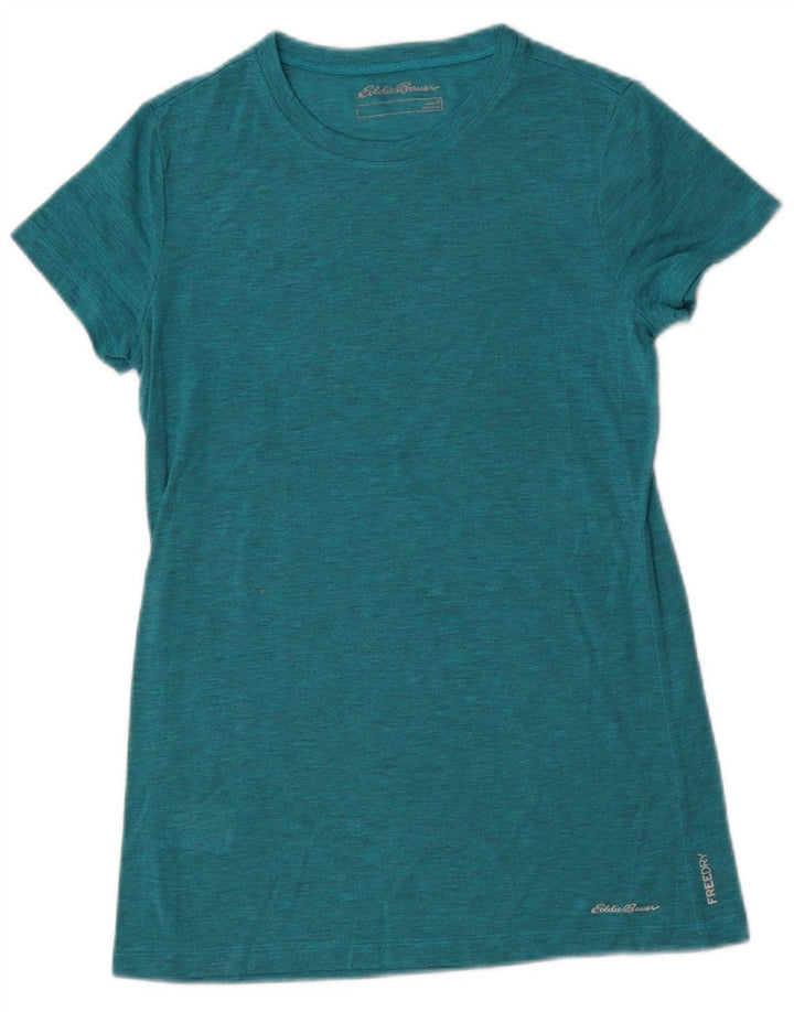 EDDIE BAUER Damen T-Shirt Top UK 10 Small Grün geflecktes Polyester