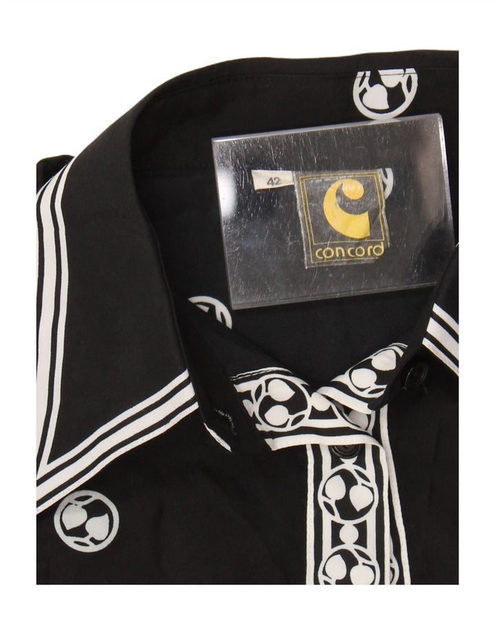 Vintage Damen Hemdbluse EU 42 Großes schwarzes geometrisches Polyester