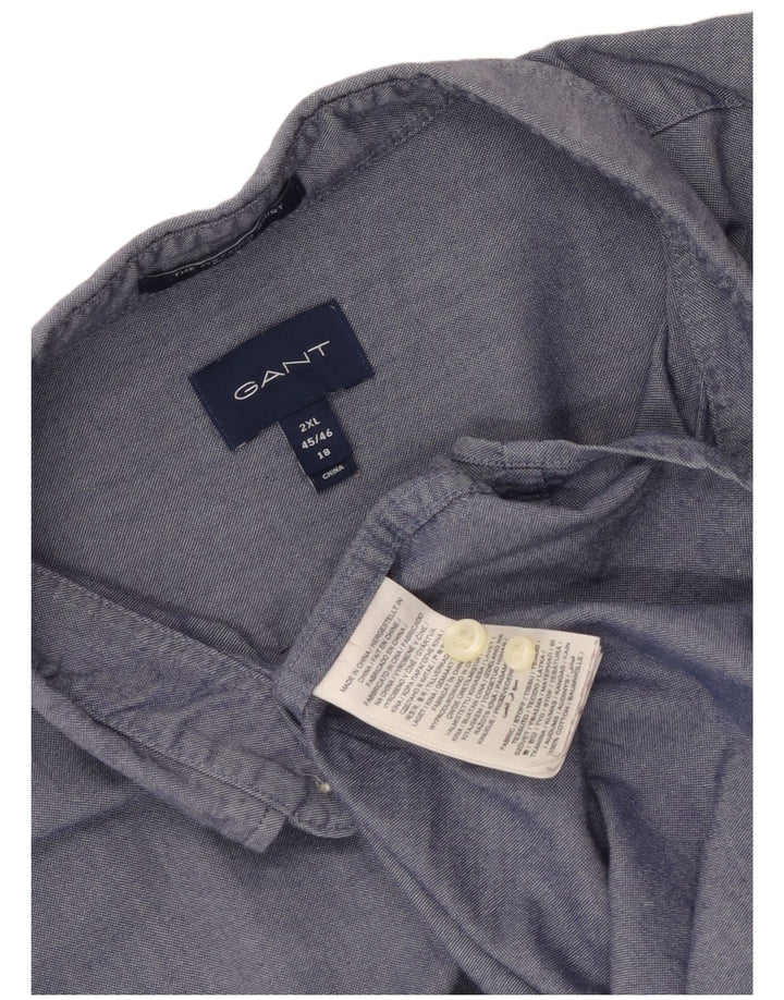 Gant Herren-Hemd mit normaler Passform, Größe 45/46, 18, 2XL, blaue Baumwolle