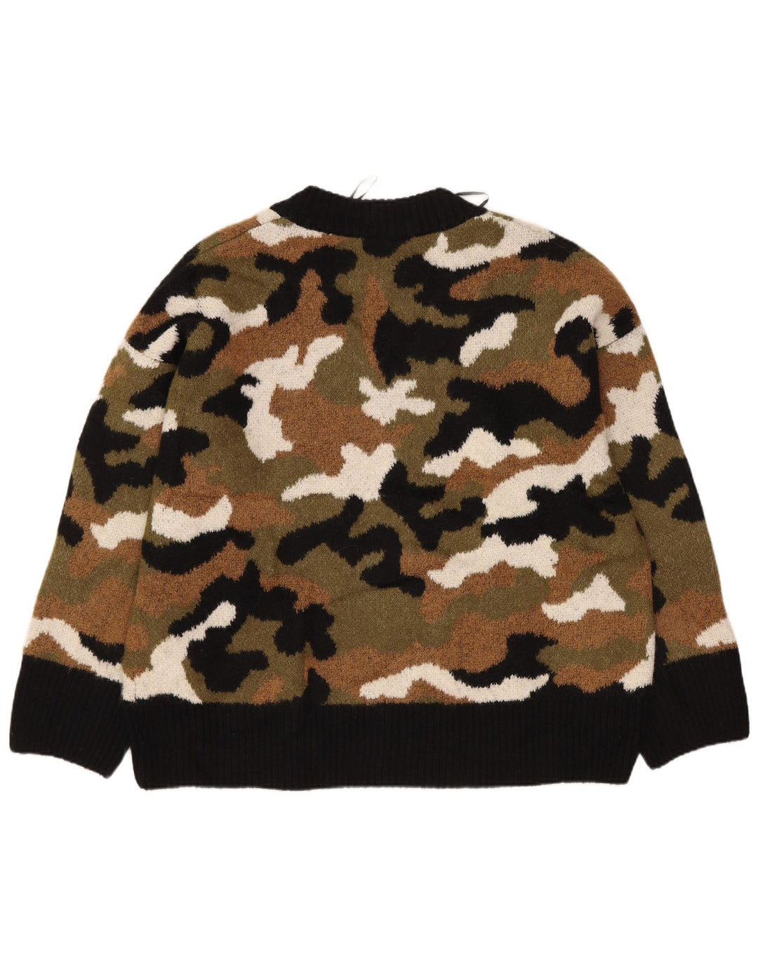Zara Damen-Pullover mit V-Ausschnitt, Gr. 10, Größe S, mehrfarbig, Camouflage
