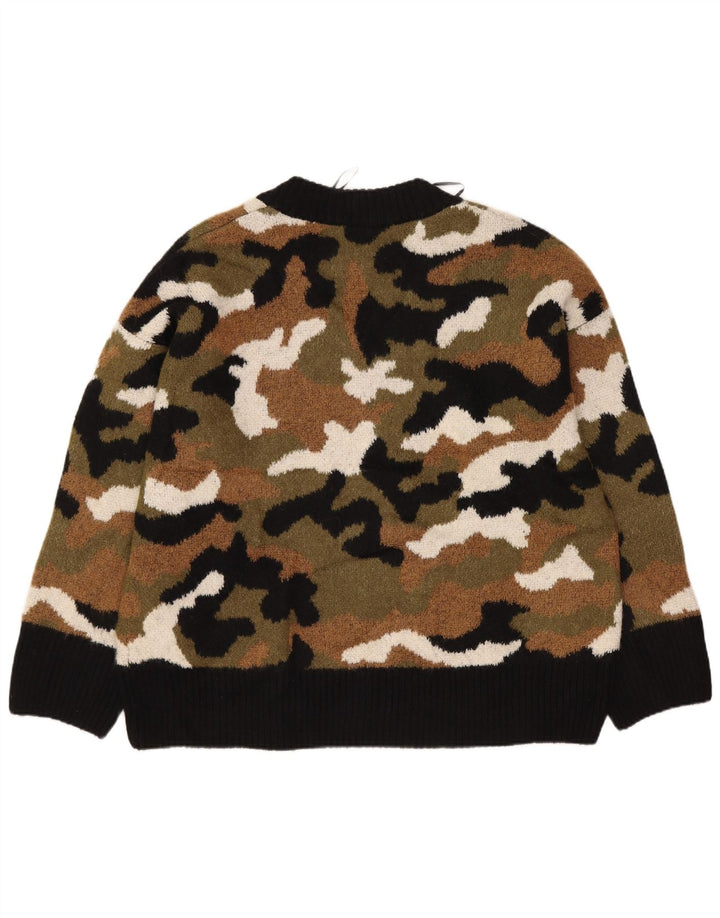Zara Damen-Pullover mit V-Ausschnitt, Gr. 10, Größe S, mehrfarbig, Camouflage