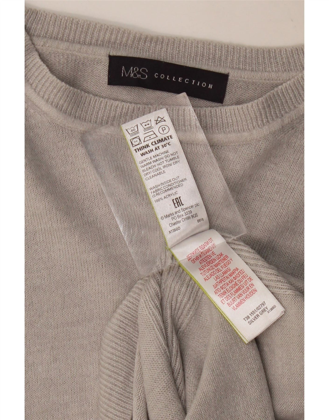 MARKS & SPENCER Damen-Pullover mit U-Boot-Ausschnitt, UK 12, mittelgraues Acryl