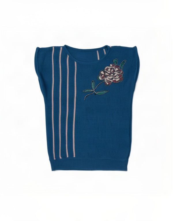 Vintage Damen Pullover mit U-Boot-Ausschnitt UK 14 Mittelblau gestreift