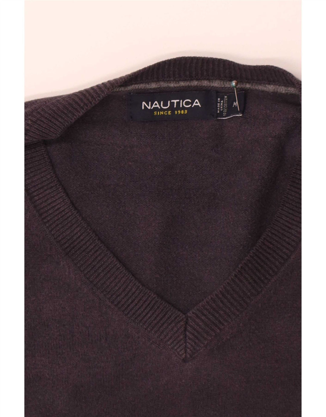 Nautica Herren-Pullover mit V-Ausschnitt, mittelmarineblaue Baumwolle