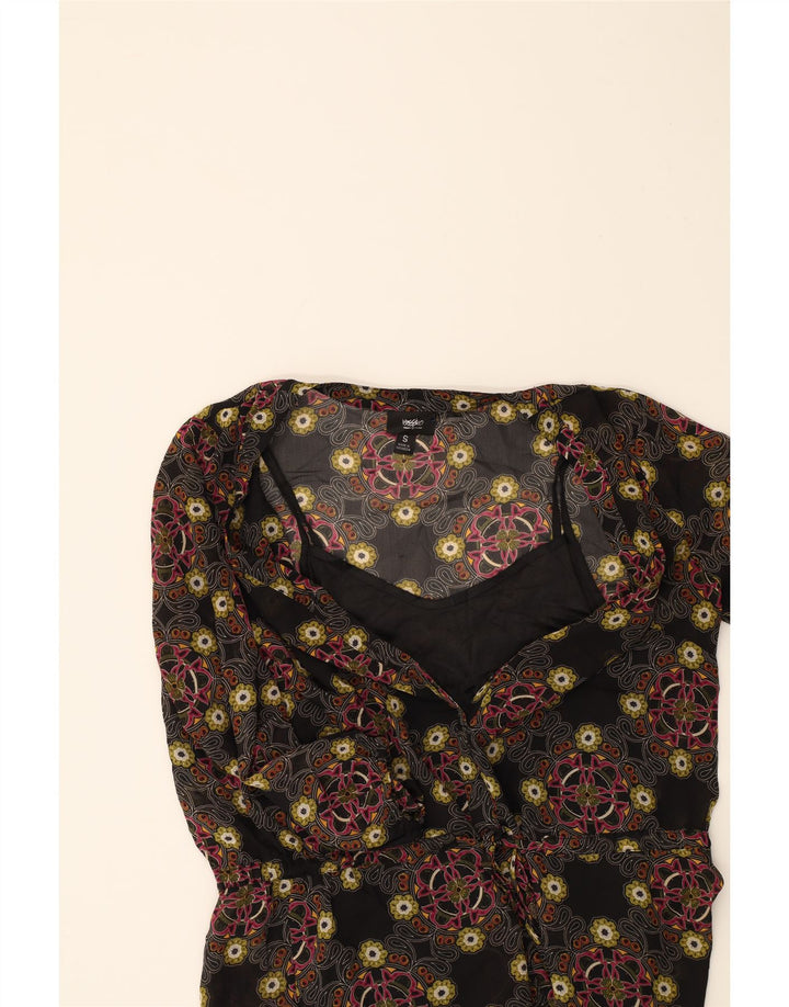 MOSSIMO Womens Long Sleeve Sheath Dress UK 10 Small Black Floral Polyester Vintage Mossimo and Second-Hand Mossimo from Messina Hembry 