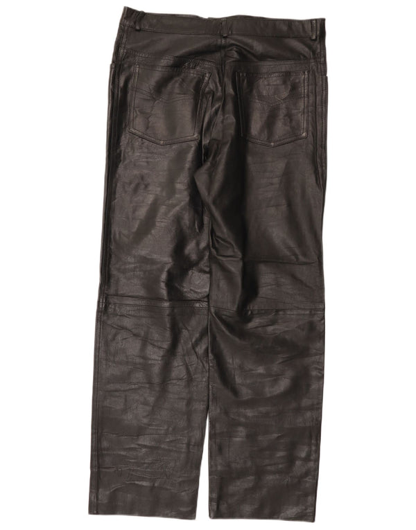 Vintage Damen Gerade Lederhose IT 54 2XL W34 L30 Schwarzes Leder