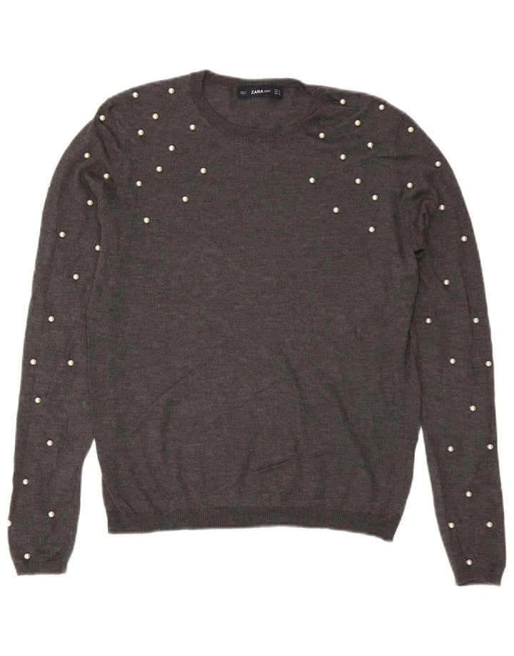 Zara Damen-Pullover mit Rundhalsausschnitt, Gr. 10, Größe S, Grau, Modal