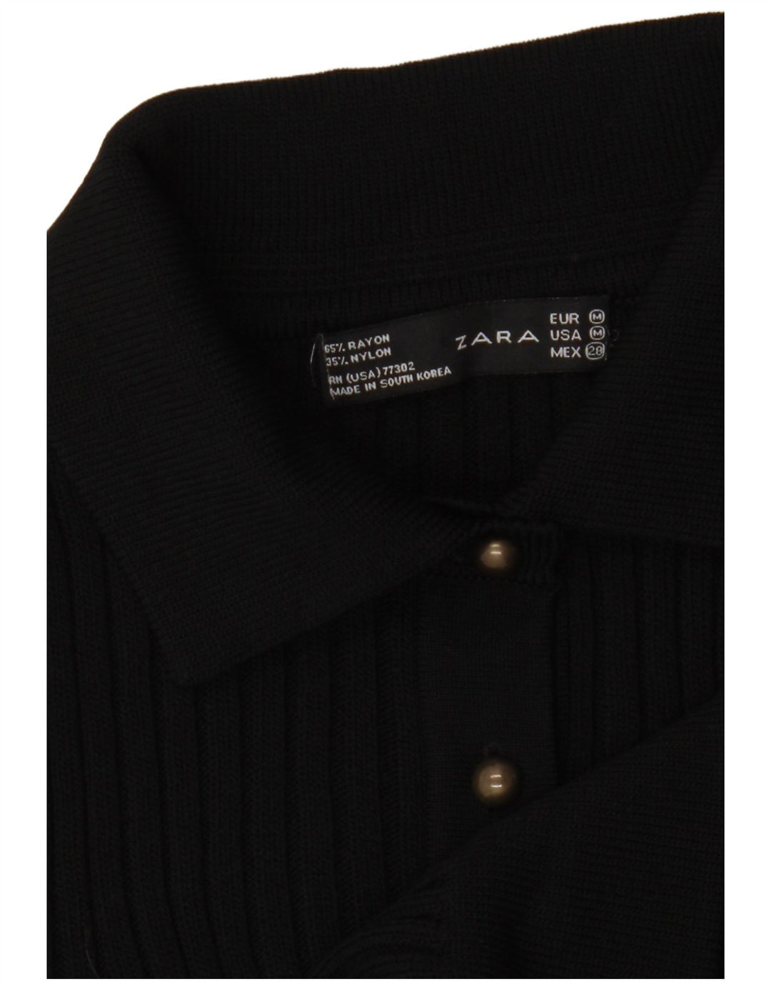 Zara Damen Crop Knit Hemdbluse UK 12 Medium Black Rayon