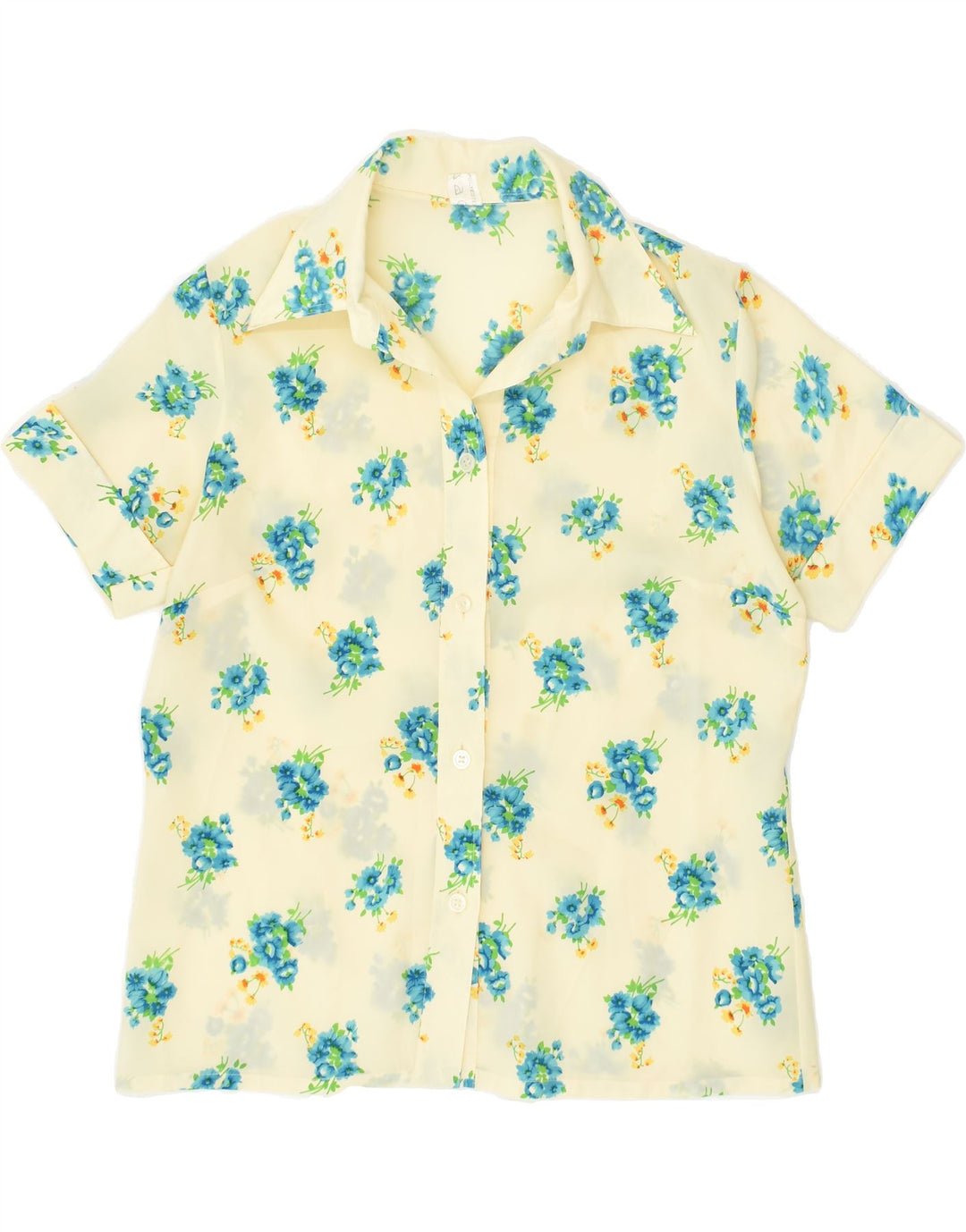 VINTAGE Womens Short Sleeve Shirt UK 16 Large Beige Floral Polyester | Vintage Vintage | Thrift | Second-Hand Vintage | Used Clothing | Messina Hembry 