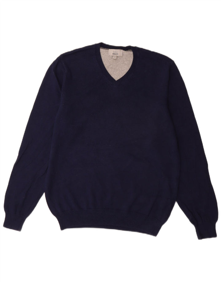Marks & Spencer Herren-Pullover mit normaler Passform und V-Ausschnitt in mittlerem Marineblau