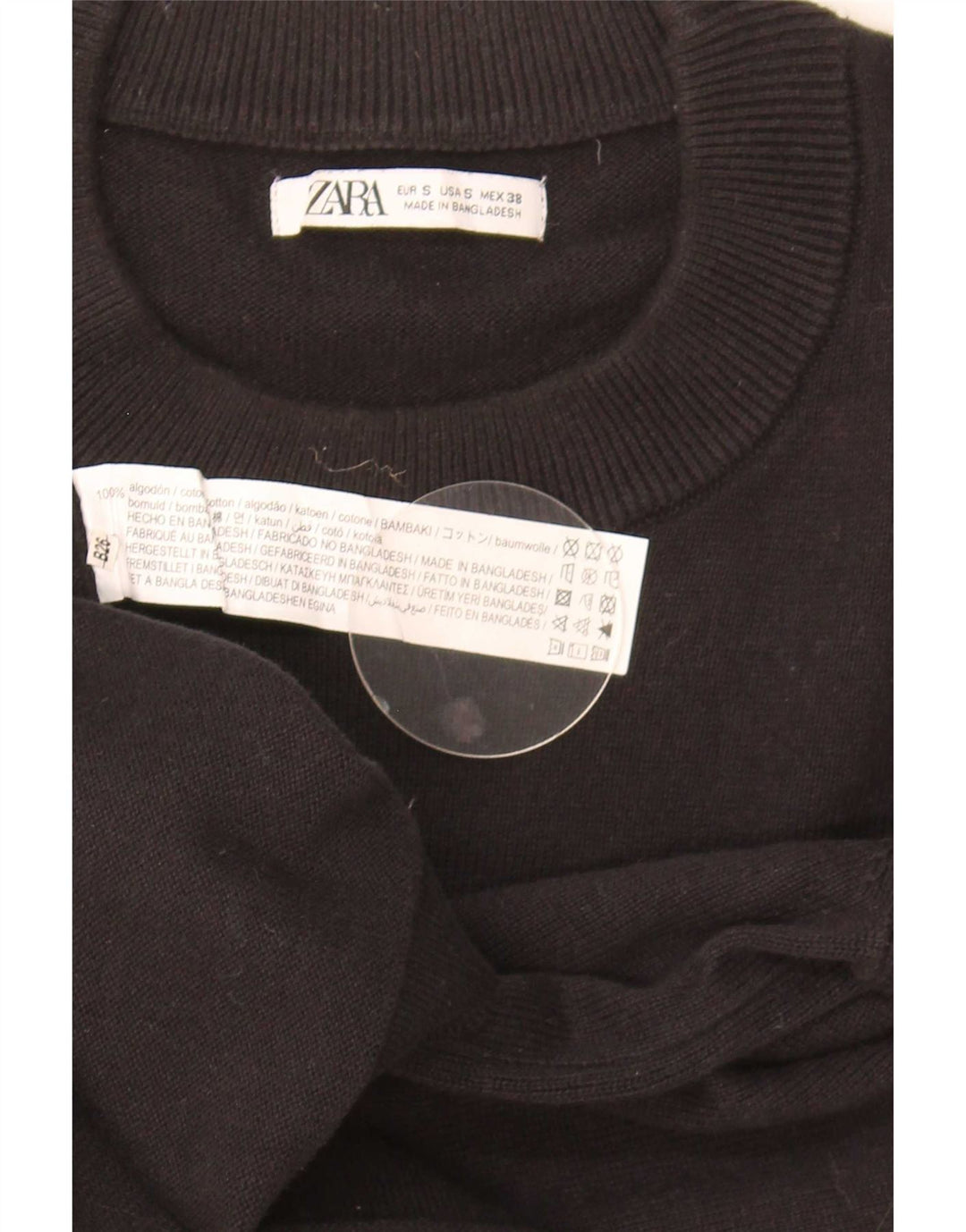 Zara Herren-Pullover mit Rundhalsausschnitt, Größe S, schwarze Baumwolle