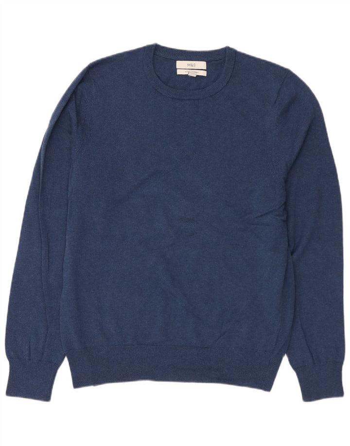 Marks & Spencer Herren-Pullover mit Rundhalsausschnitt, mittelmarineblaue Baumwolle