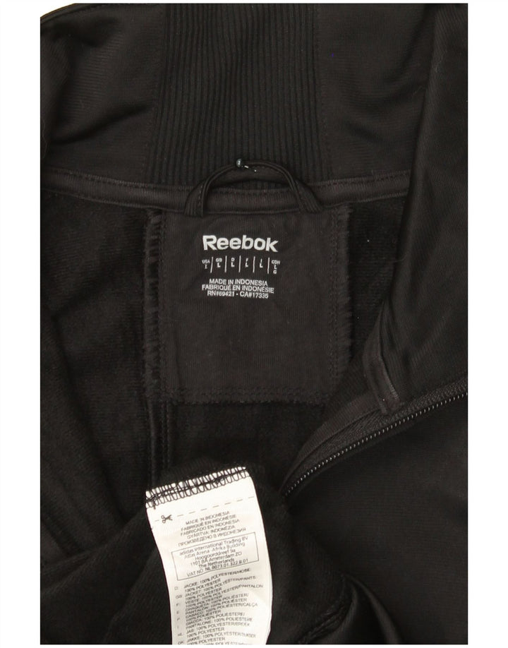 REEBOK Womens Tracksuit Top Jacket UK 14 Large Black Polyester