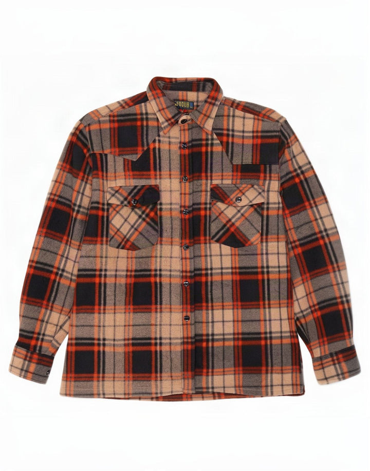 Vintage Herren Fleeceshirt Mittelbraun kariertes Polyester