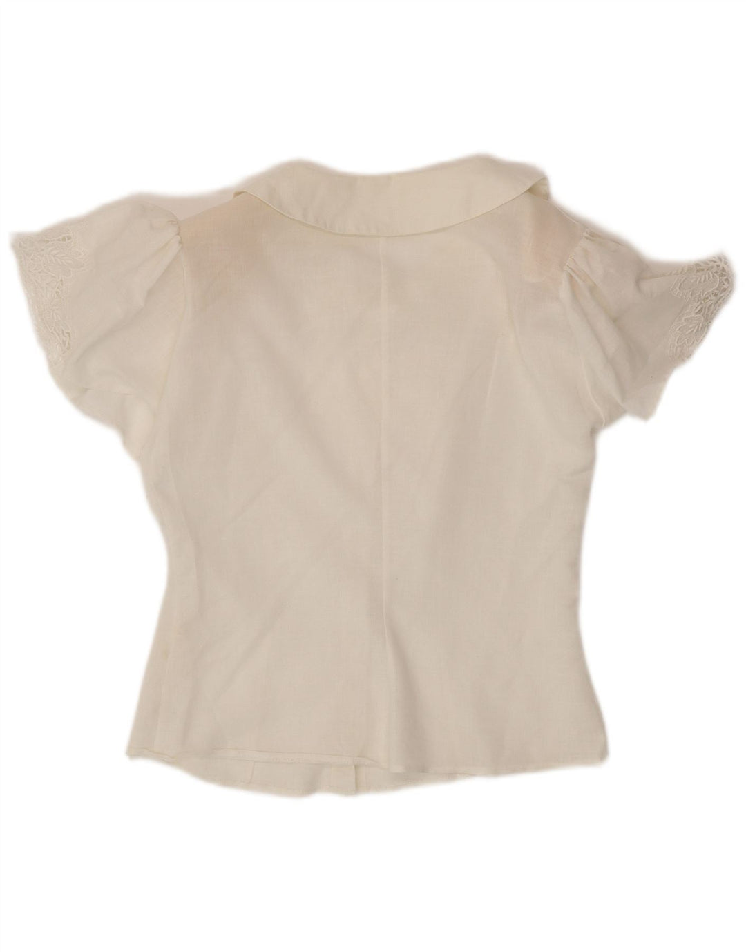 VINTAGE Damen Kurzarm-Hemdbluse UK 12 Mittelweiße Baumwolle