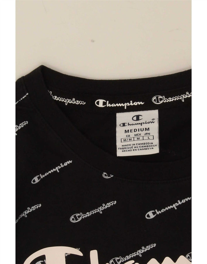 Champion Damen Grafik-T-Shirt-Oberteil UK 12 Medium Schwarz