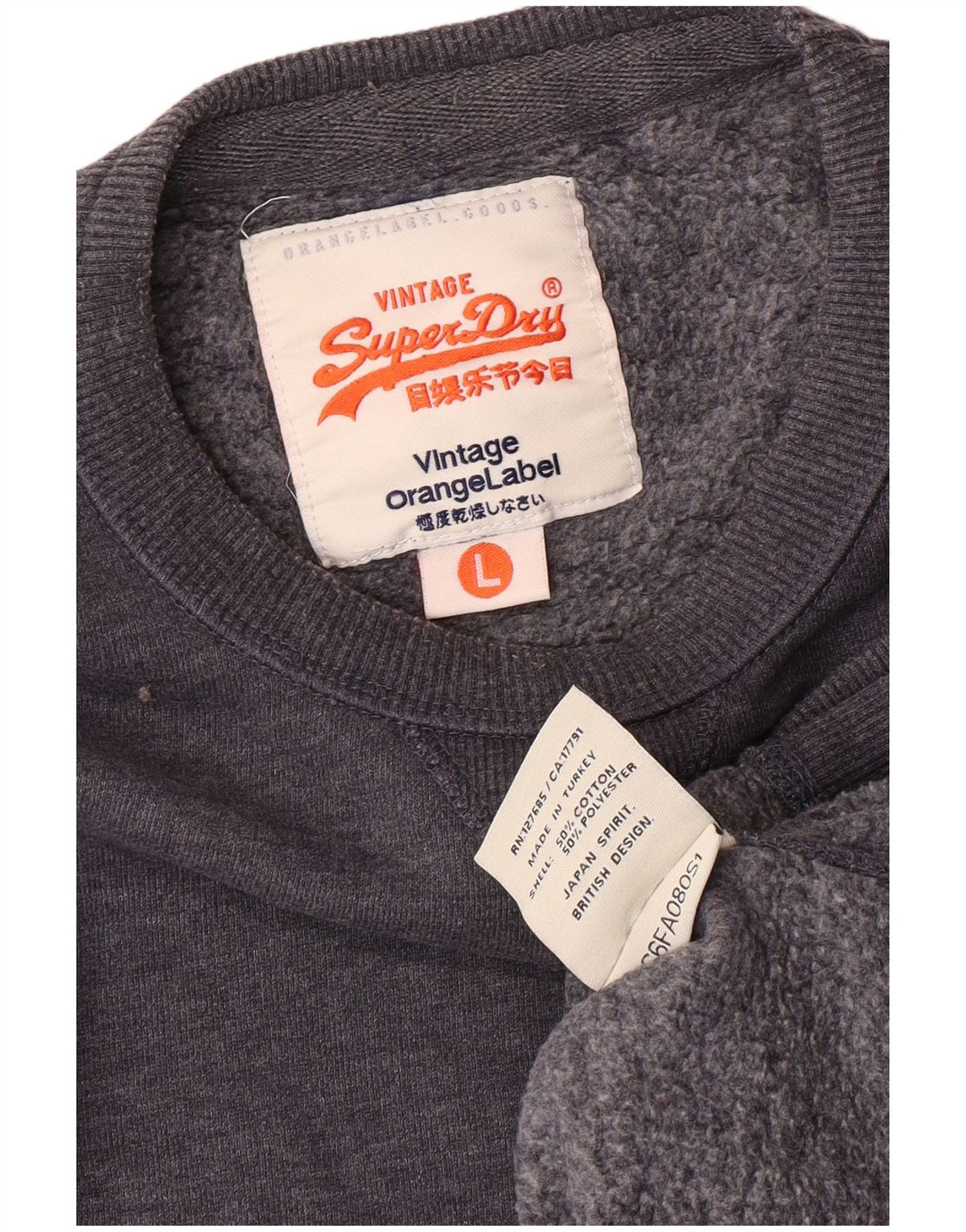 Superdry Herren-Sweatshirt-Pullover, groß, graue Baumwolle, Retro