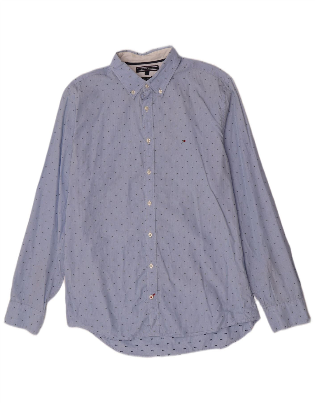 Tommy Hilfiger Herrenhemd, groß, blaue Nadelstreifen-Baumwolle