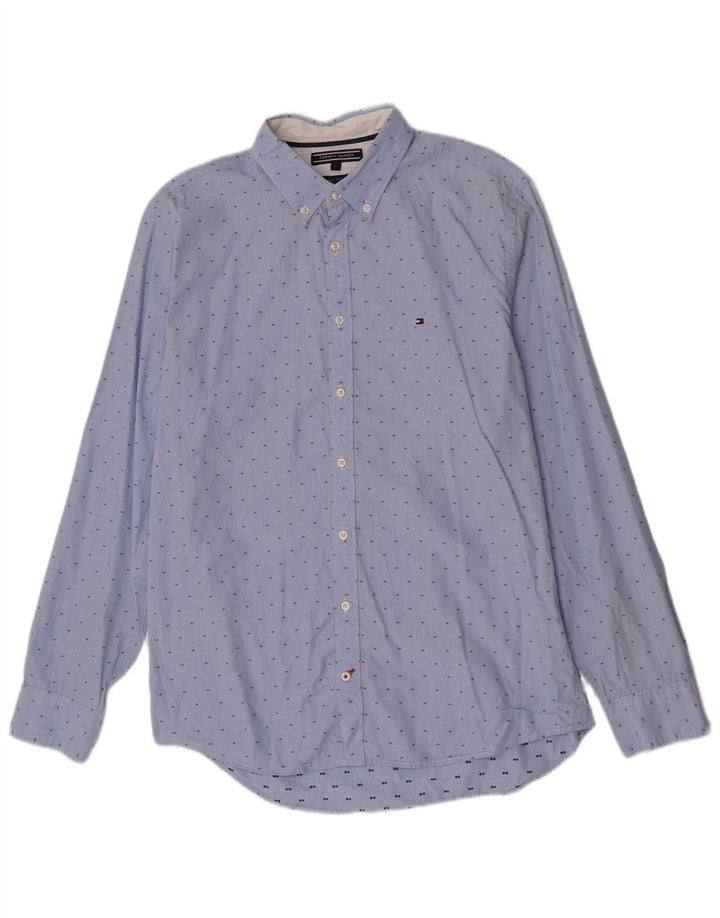 Tommy Hilfiger Herrenhemd, groß, blaue Nadelstreifen-Baumwolle