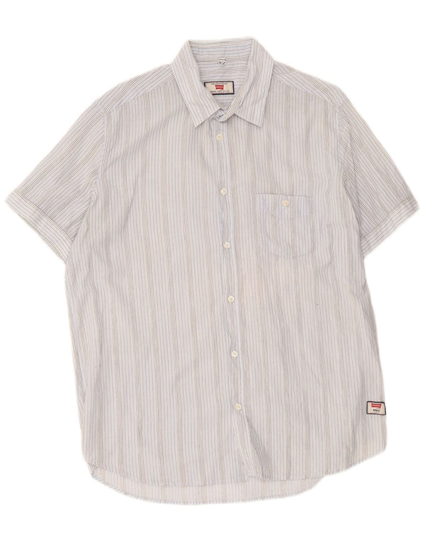 Carrera Herren Kurzarmhemd XL Blau gestreift aus Baumwolle