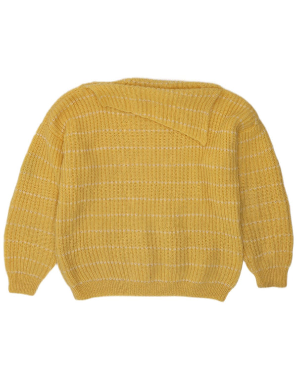 Vintage Damen Rollkragenpullover Pullover UK 16 Groß Gelb gestreift