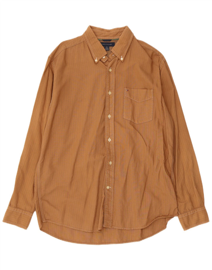TOMMY HILFIGER Mens Shirt Large Beige Pinstripe Cotton