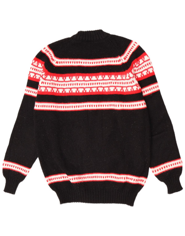 Vintage Herren-Pullover mit Rundhalsausschnitt, mittelgroß, Schwarz, Fair Isle