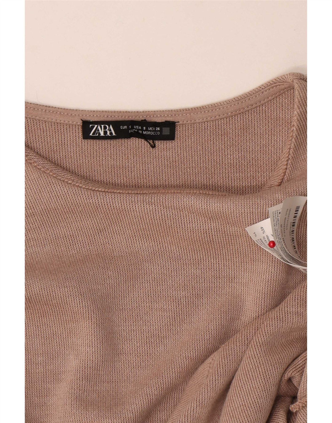 Zara Damen-Blusenoberteil mit vorderer Krawatte, UK 10, Größe S, Beige, Polyester