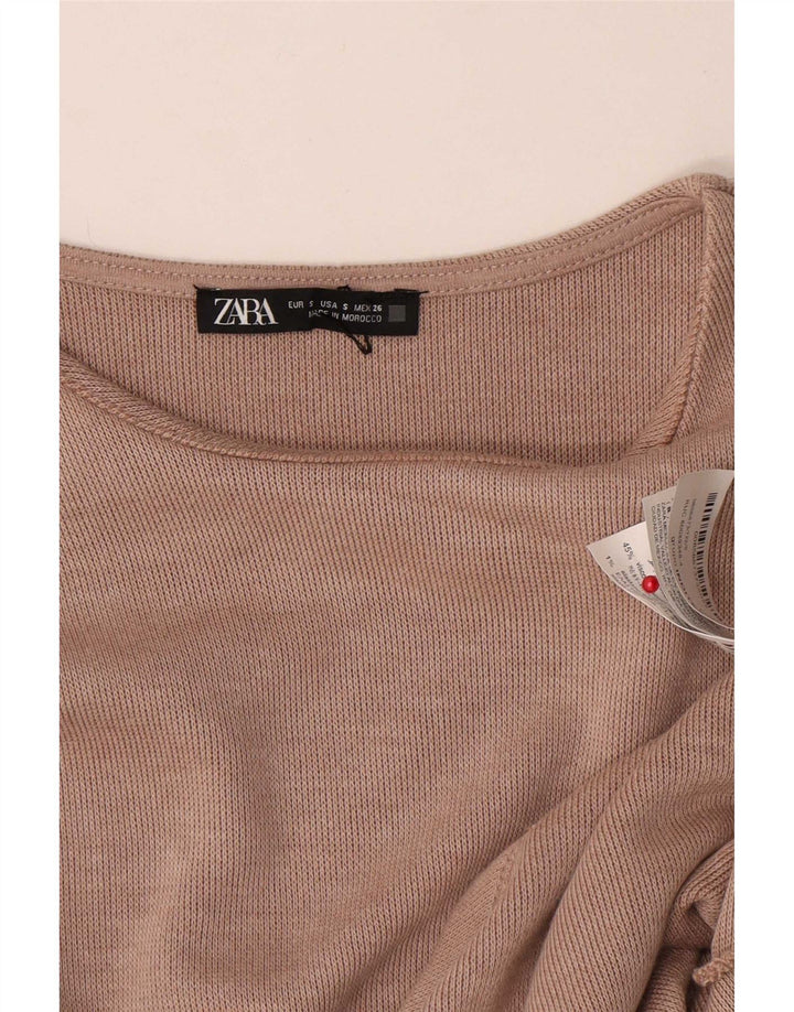 Zara Damen-Blusenoberteil mit vorderer Krawatte, UK 10, Größe S, Beige, Polyester