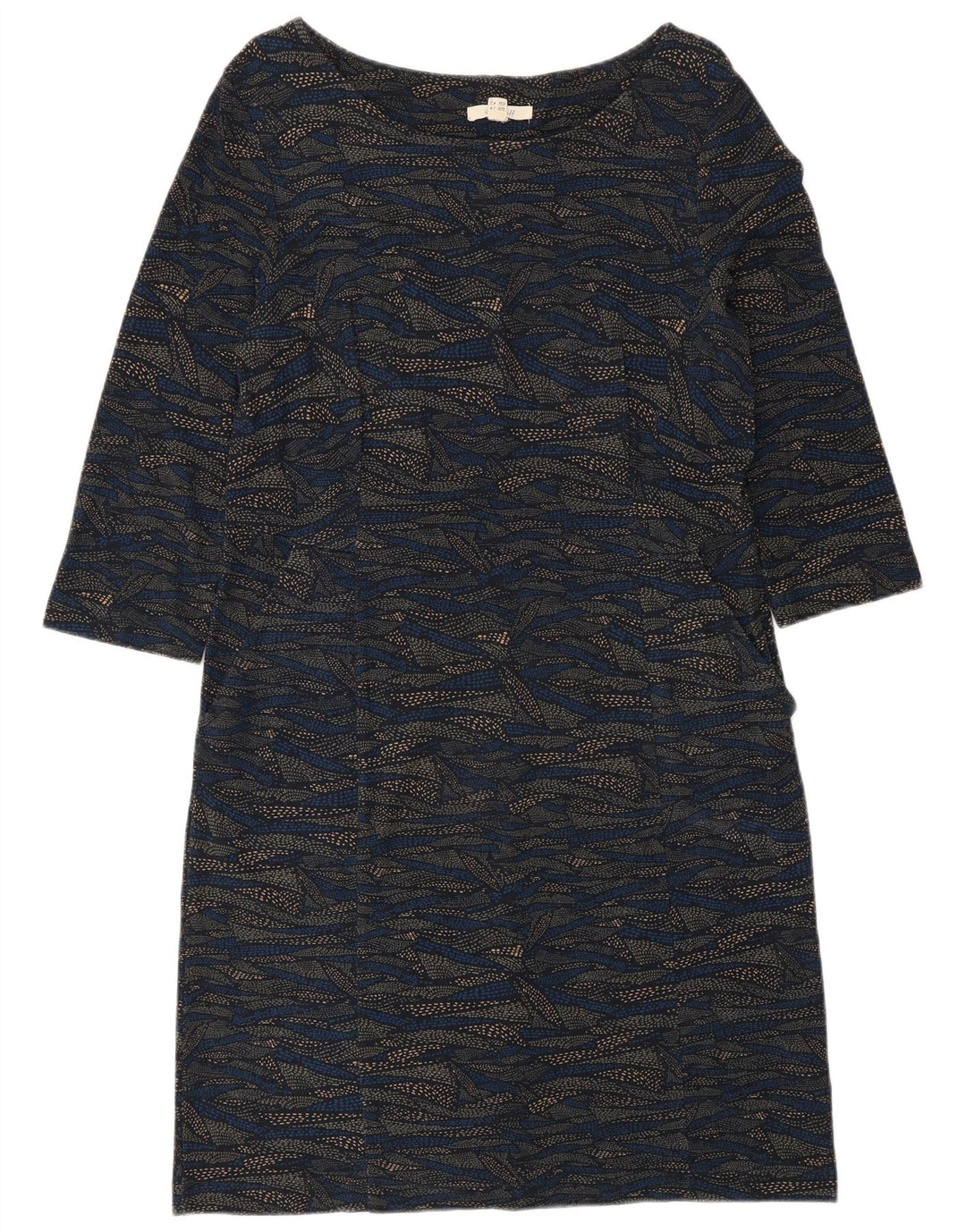 White Stuff Damen-Basic-Kleid mit abstraktem Muster und 3/4-Ärmeln, Größe 40, Blau