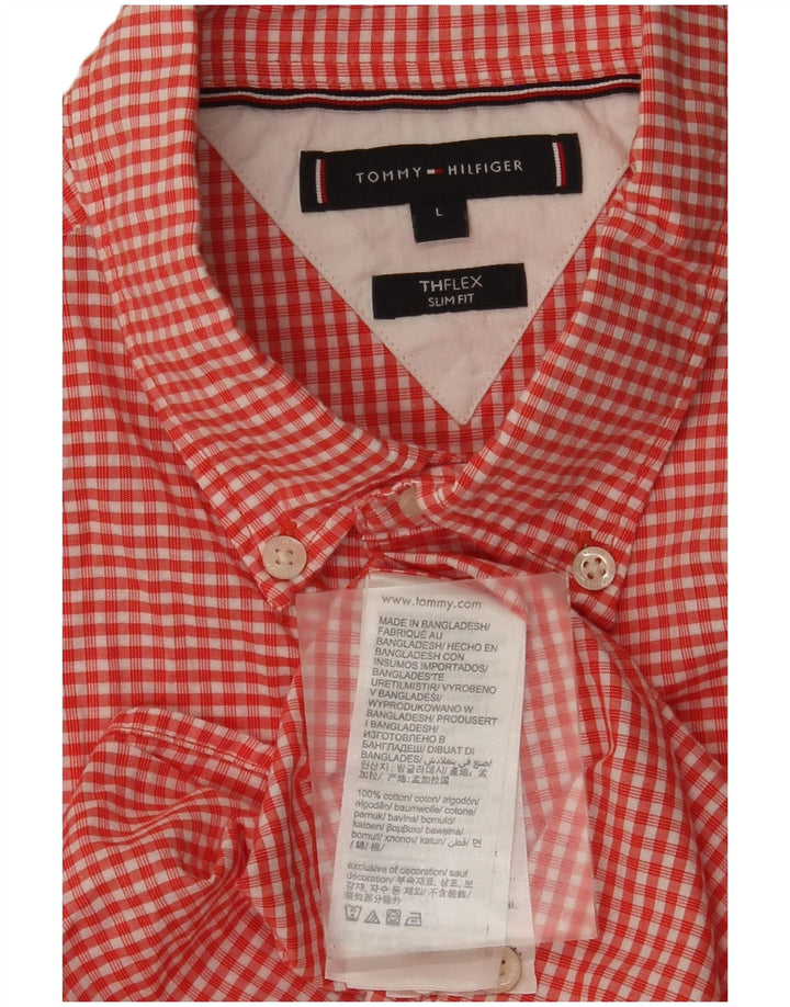 Tommy Hilfiger Herren-Slim-Fit-Hemd, großes rotes Gingham-Baumwolle