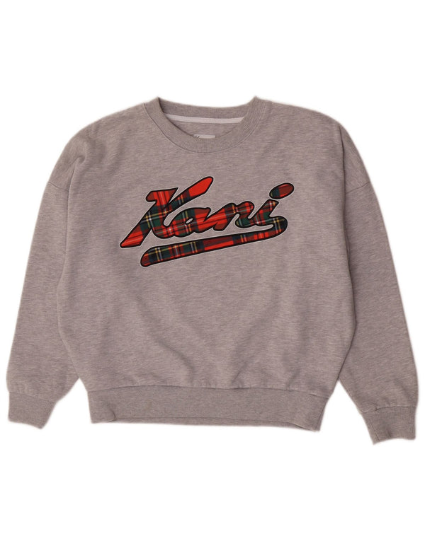 Karl Kani Damen-Sweatshirt mit Grafik, UK 14, mittelgrau gefleckte Baumwolle