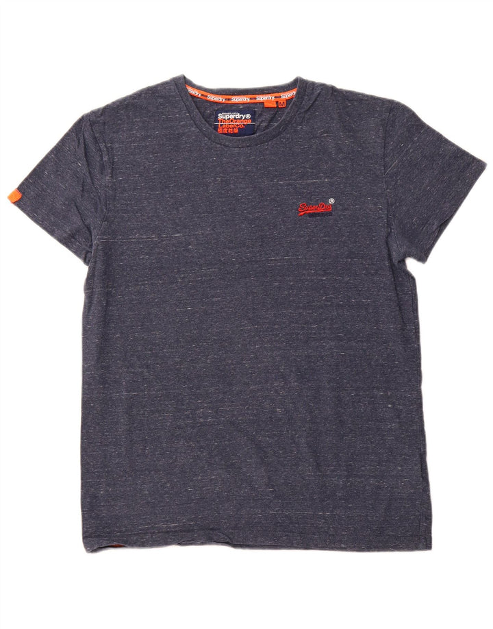 SUPERDRY Herren-T-Shirt-Oberteil aus mittelblauer, gesprenkelter Baumwolle