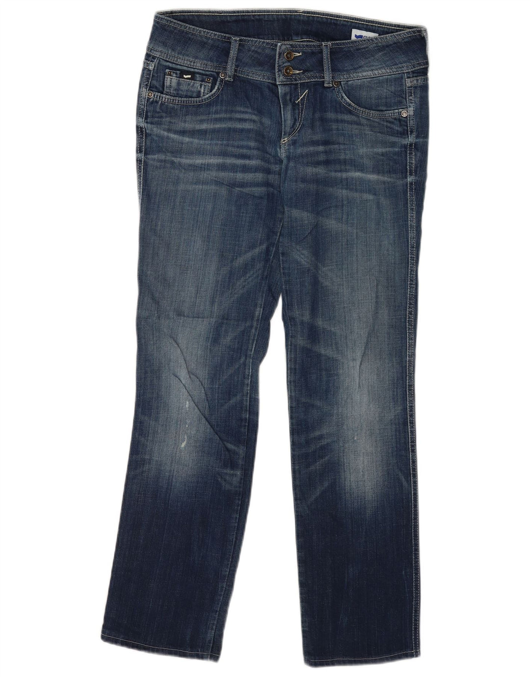 Gas Damen Distressed Straight Jeans W32 L30 Blaue Baumwolle