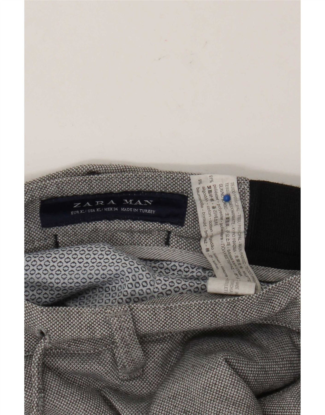 Schmale, verkürzte Herrenhose von Zara, XL, W34, L26, Grau, Polyester